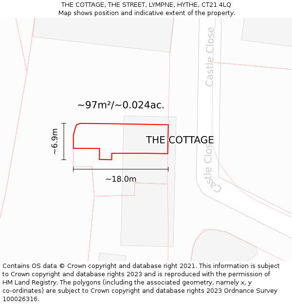 THE COTTAGE, THE STREET, LYMPNE, HYTHE, CT21 4LQ: Plot and title map