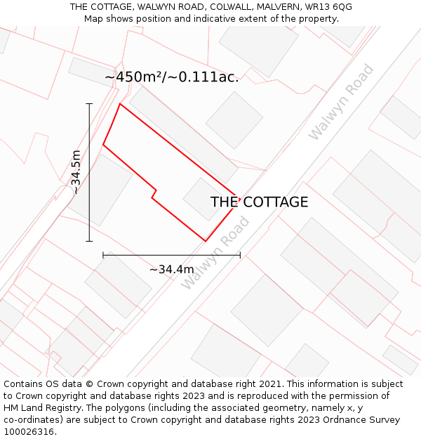 THE COTTAGE, WALWYN ROAD, COLWALL, MALVERN, WR13 6QG: Plot and title map
