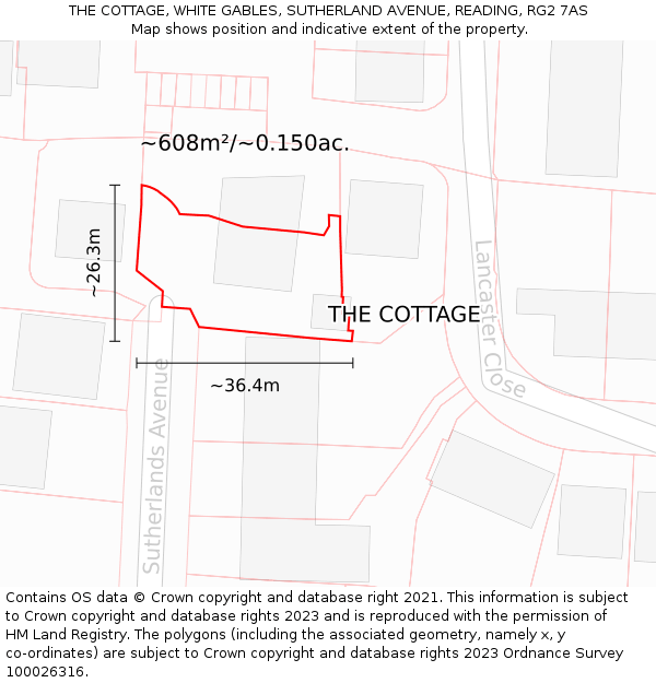 THE COTTAGE, WHITE GABLES, SUTHERLAND AVENUE, READING, RG2 7AS: Plot and title map