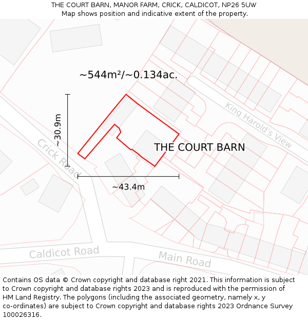 THE COURT BARN, MANOR FARM, CRICK, CALDICOT, NP26 5UW: Plot and title map
