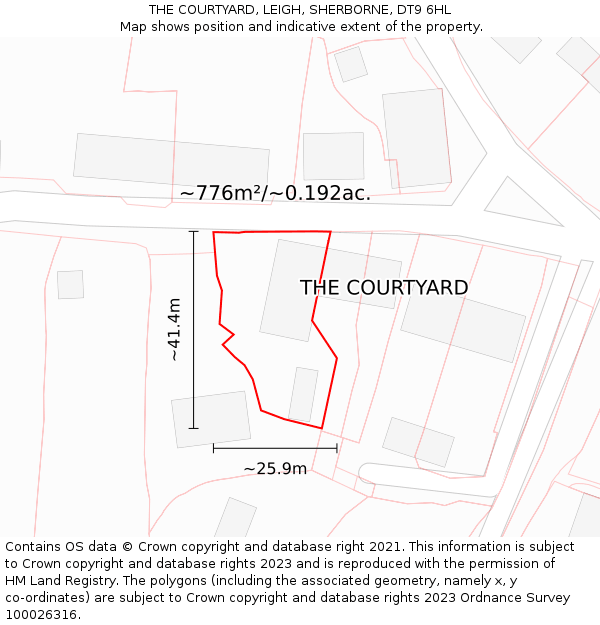 THE COURTYARD, LEIGH, SHERBORNE, DT9 6HL: Plot and title map