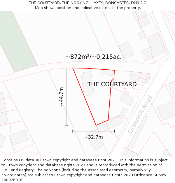 THE COURTYARD, THE NOOKING, HAXEY, DONCASTER, DN9 2JG: Plot and title map