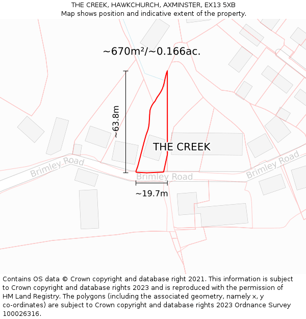 THE CREEK, HAWKCHURCH, AXMINSTER, EX13 5XB: Plot and title map