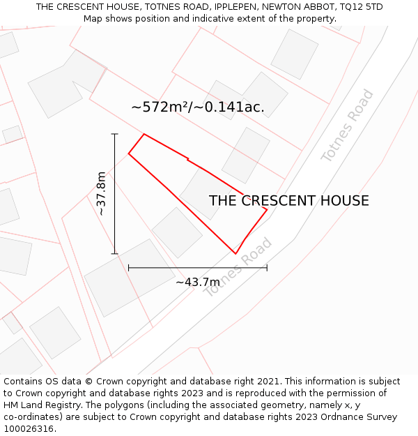 THE CRESCENT HOUSE, TOTNES ROAD, IPPLEPEN, NEWTON ABBOT, TQ12 5TD: Plot and title map