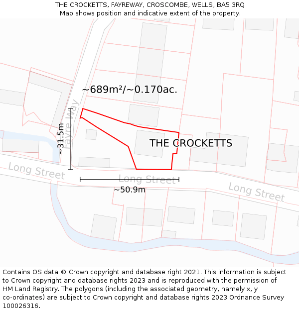 THE CROCKETTS, FAYREWAY, CROSCOMBE, WELLS, BA5 3RQ: Plot and title map