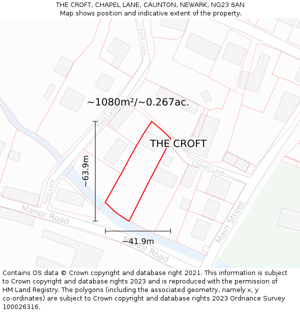 THE CROFT, CHAPEL LANE, CAUNTON, NEWARK, NG23 6AN: Plot and title map