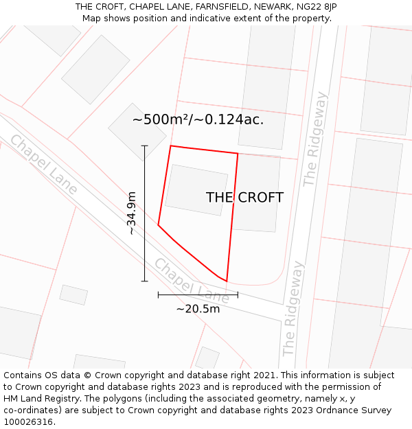 THE CROFT, CHAPEL LANE, FARNSFIELD, NEWARK, NG22 8JP: Plot and title map