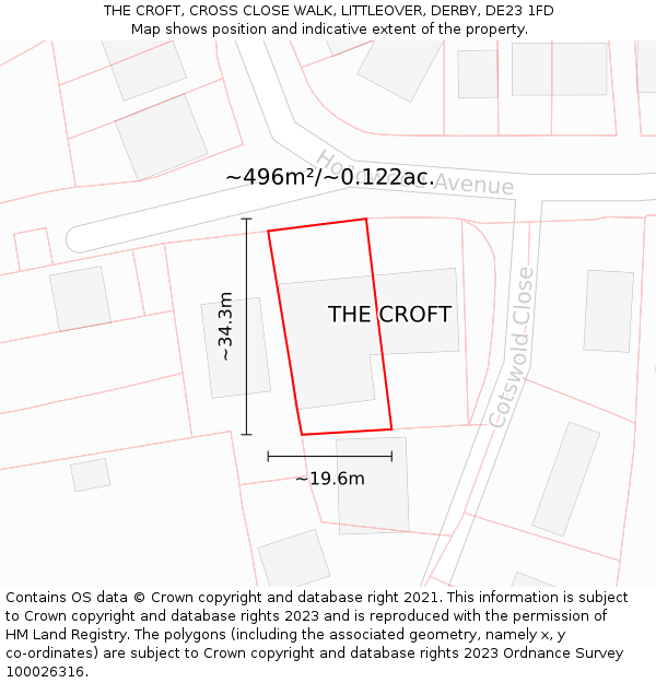 THE CROFT, CROSS CLOSE WALK, LITTLEOVER, DERBY, DE23 1FD: Plot and title map