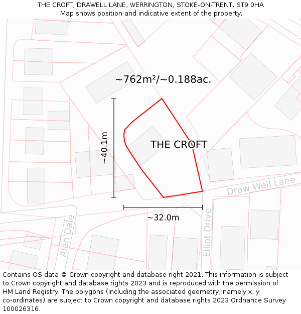 THE CROFT, DRAWELL LANE, WERRINGTON, STOKE-ON-TRENT, ST9 0HA: Plot and title map