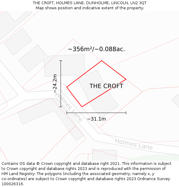 THE CROFT, HOLMES LANE, DUNHOLME, LINCOLN, LN2 3QT: Plot and title map