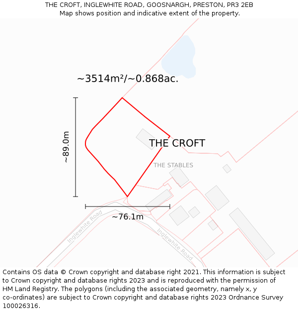 THE CROFT, INGLEWHITE ROAD, GOOSNARGH, PRESTON, PR3 2EB: Plot and title map