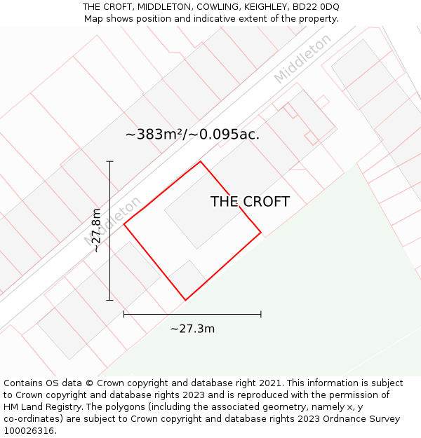 THE CROFT, MIDDLETON, COWLING, KEIGHLEY, BD22 0DQ: Plot and title map