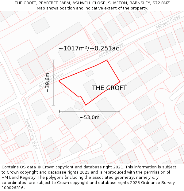 THE CROFT, PEARTREE FARM, ASHWELL CLOSE, SHAFTON, BARNSLEY, S72 8NZ: Plot and title map