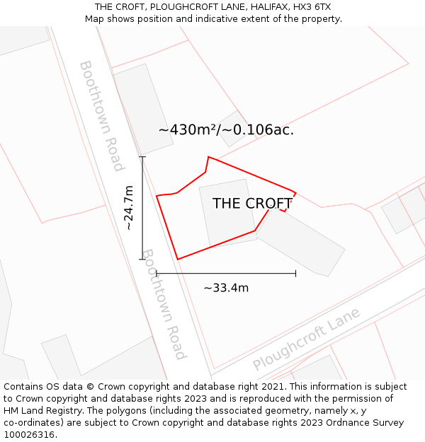 THE CROFT, PLOUGHCROFT LANE, HALIFAX, HX3 6TX: Plot and title map