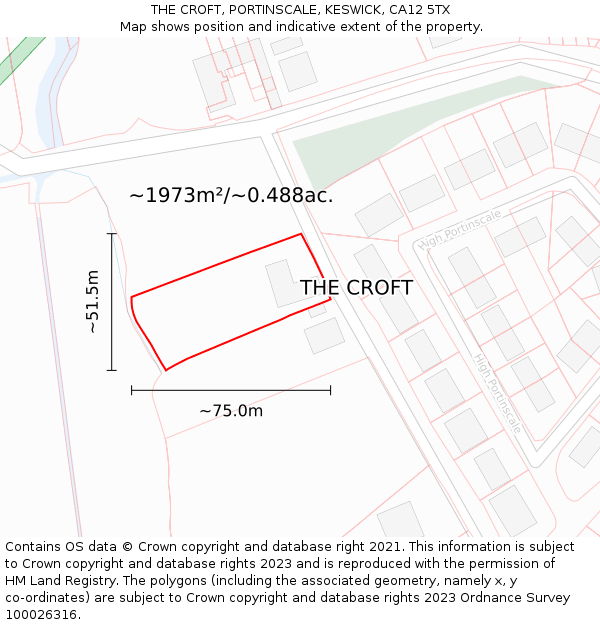 THE CROFT, PORTINSCALE, KESWICK, CA12 5TX: Plot and title map