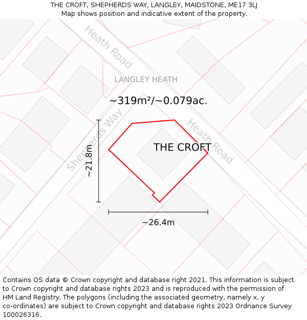 THE CROFT, SHEPHERDS WAY, LANGLEY, MAIDSTONE, ME17 3LJ: Plot and title map