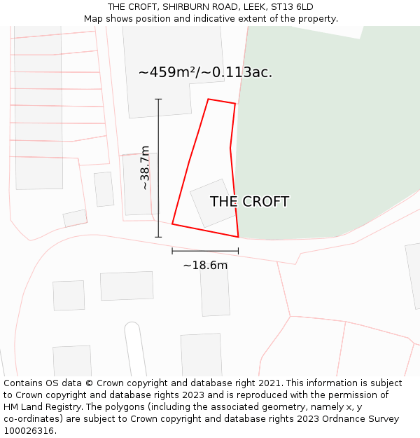 THE CROFT, SHIRBURN ROAD, LEEK, ST13 6LD: Plot and title map
