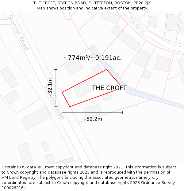 THE CROFT, STATION ROAD, SUTTERTON, BOSTON, PE20 2JX: Plot and title map