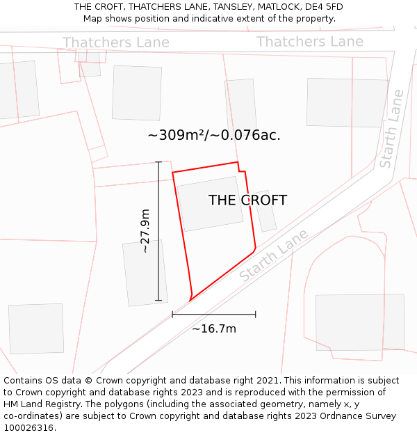 THE CROFT, THATCHERS LANE, TANSLEY, MATLOCK, DE4 5FD: Plot and title map