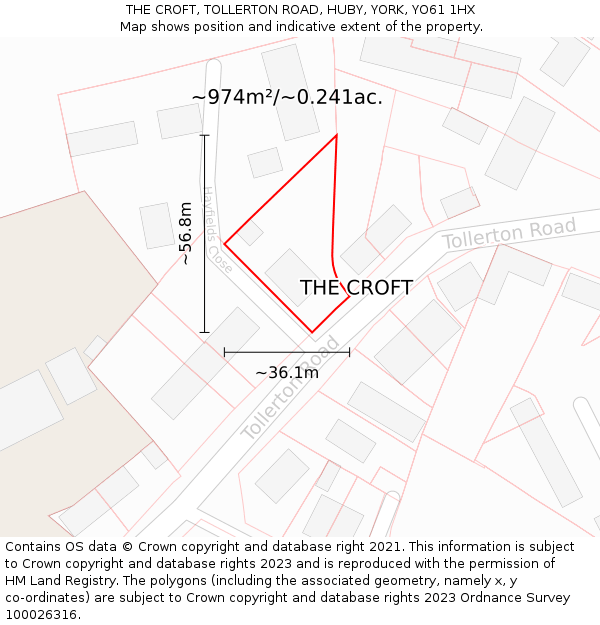 THE CROFT, TOLLERTON ROAD, HUBY, YORK, YO61 1HX: Plot and title map