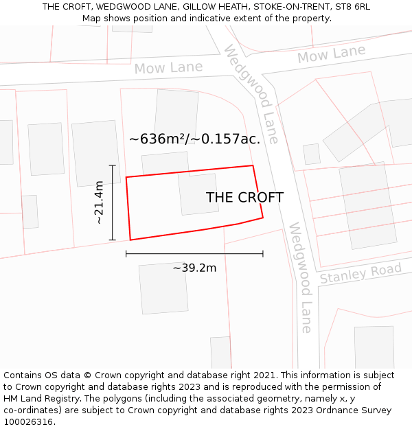 THE CROFT, WEDGWOOD LANE, GILLOW HEATH, STOKE-ON-TRENT, ST8 6RL: Plot and title map