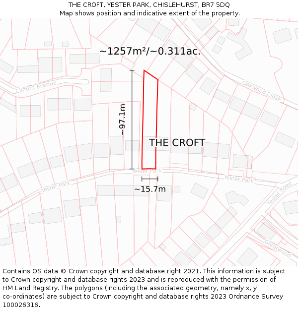 THE CROFT, YESTER PARK, CHISLEHURST, BR7 5DQ: Plot and title map