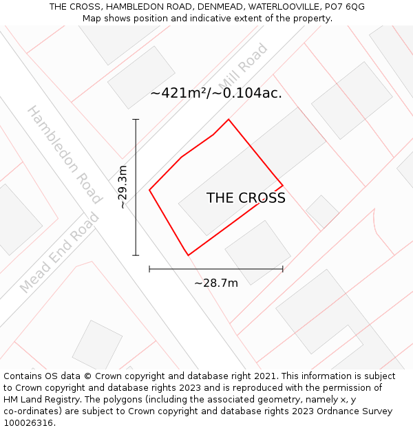 THE CROSS, HAMBLEDON ROAD, DENMEAD, WATERLOOVILLE, PO7 6QG: Plot and title map