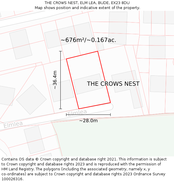THE CROWS NEST, ELM LEA, BUDE, EX23 8DU: Plot and title map