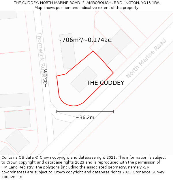 THE CUDDEY, NORTH MARINE ROAD, FLAMBOROUGH, BRIDLINGTON, YO15 1BA: Plot and title map