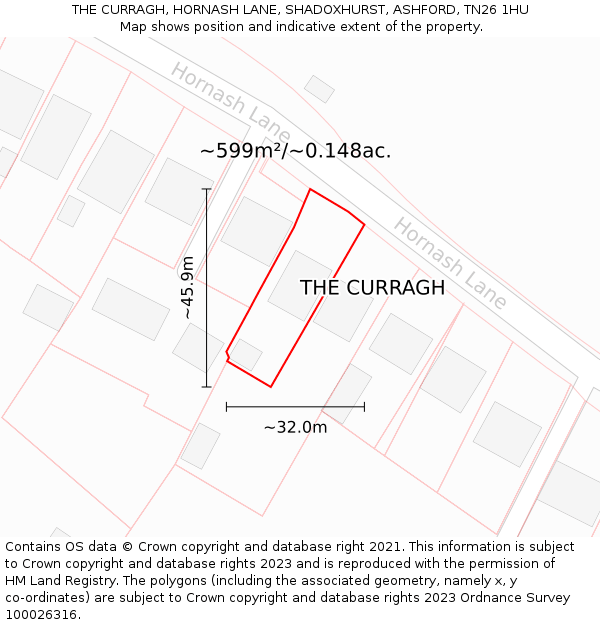 THE CURRAGH, HORNASH LANE, SHADOXHURST, ASHFORD, TN26 1HU: Plot and title map