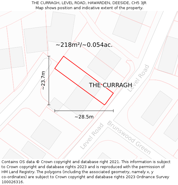 THE CURRAGH, LEVEL ROAD, HAWARDEN, DEESIDE, CH5 3JR: Plot and title map