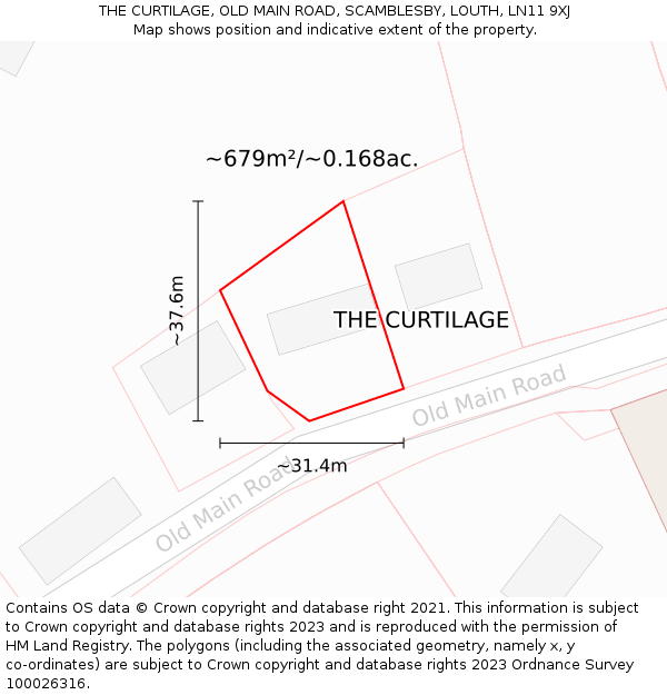 THE CURTILAGE, OLD MAIN ROAD, SCAMBLESBY, LOUTH, LN11 9XJ: Plot and title map