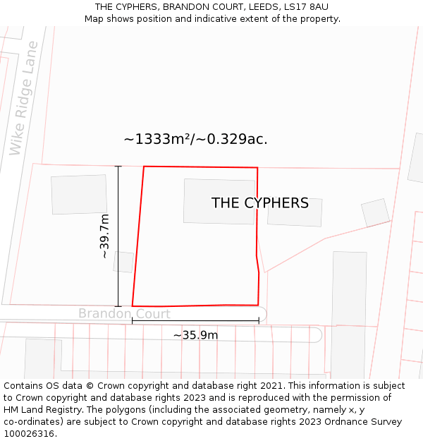 THE CYPHERS, BRANDON COURT, LEEDS, LS17 8AU: Plot and title map