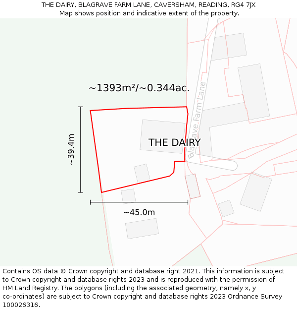 THE DAIRY, BLAGRAVE FARM LANE, CAVERSHAM, READING, RG4 7JX: Plot and title map