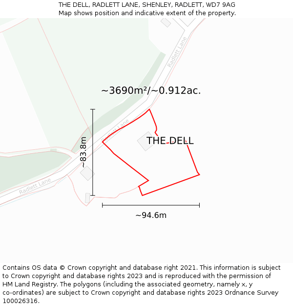 THE DELL, RADLETT LANE, SHENLEY, RADLETT, WD7 9AG: Plot and title map