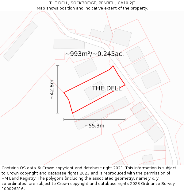 THE DELL, SOCKBRIDGE, PENRITH, CA10 2JT: Plot and title map