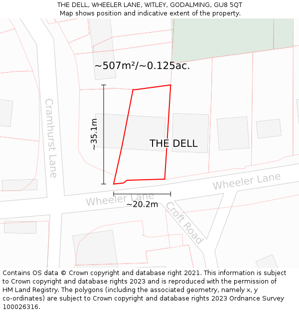 THE DELL, WHEELER LANE, WITLEY, GODALMING, GU8 5QT: Plot and title map