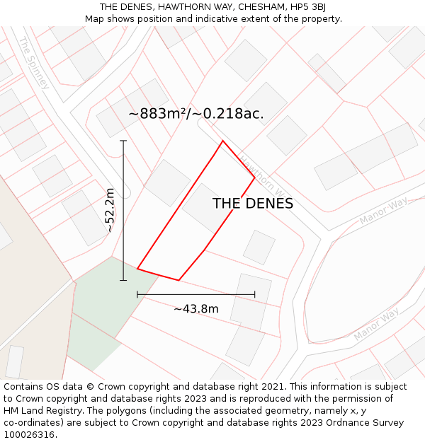 THE DENES, HAWTHORN WAY, CHESHAM, HP5 3BJ: Plot and title map