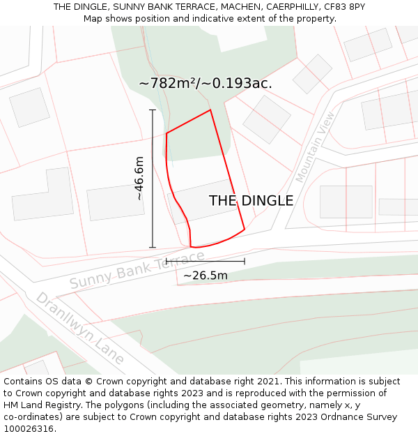 THE DINGLE, SUNNY BANK TERRACE, MACHEN, CAERPHILLY, CF83 8PY: Plot and title map