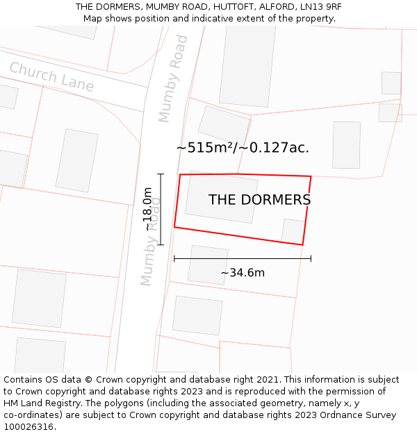 THE DORMERS, MUMBY ROAD, HUTTOFT, ALFORD, LN13 9RF: Plot and title map