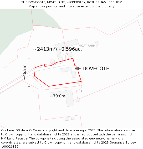 THE DOVECOTE, MOAT LANE, WICKERSLEY, ROTHERHAM, S66 1DZ: Plot and title map