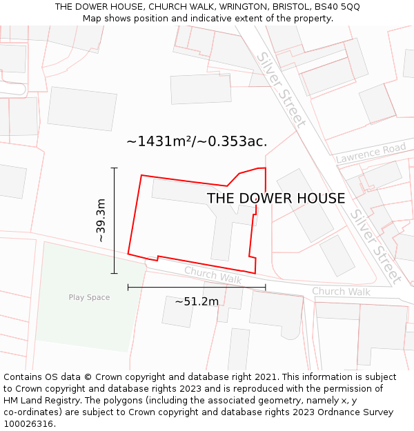 THE DOWER HOUSE, CHURCH WALK, WRINGTON, BRISTOL, BS40 5QQ: Plot and title map