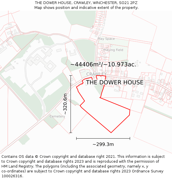 THE DOWER HOUSE, CRAWLEY, WINCHESTER, SO21 2PZ: Plot and title map