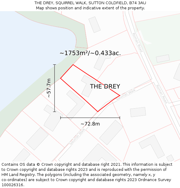 THE DREY, SQUIRREL WALK, SUTTON COLDFIELD, B74 3AU: Plot and title map