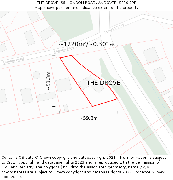 THE DROVE, 66, LONDON ROAD, ANDOVER, SP10 2PR: Plot and title map