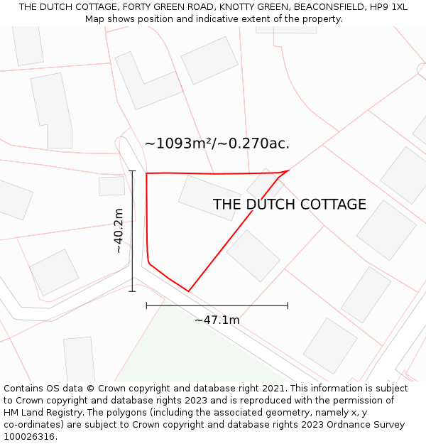 THE DUTCH COTTAGE, FORTY GREEN ROAD, KNOTTY GREEN, BEACONSFIELD, HP9 1XL: Plot and title map