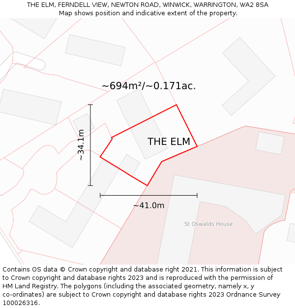THE ELM, FERNDELL VIEW, NEWTON ROAD, WINWICK, WARRINGTON, WA2 8SA: Plot and title map
