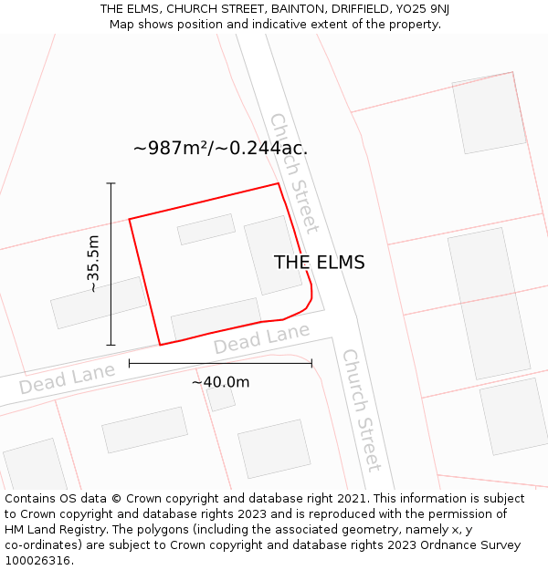 THE ELMS, CHURCH STREET, BAINTON, DRIFFIELD, YO25 9NJ: Plot and title map