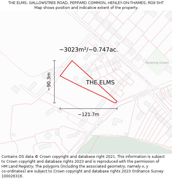 THE ELMS, GALLOWSTREE ROAD, PEPPARD COMMON, HENLEY-ON-THAMES, RG9 5HT: Plot and title map