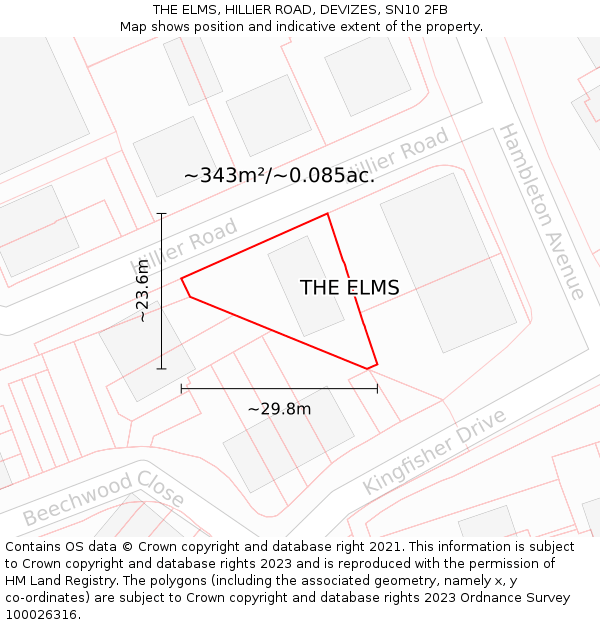 THE ELMS, HILLIER ROAD, DEVIZES, SN10 2FB: Plot and title map